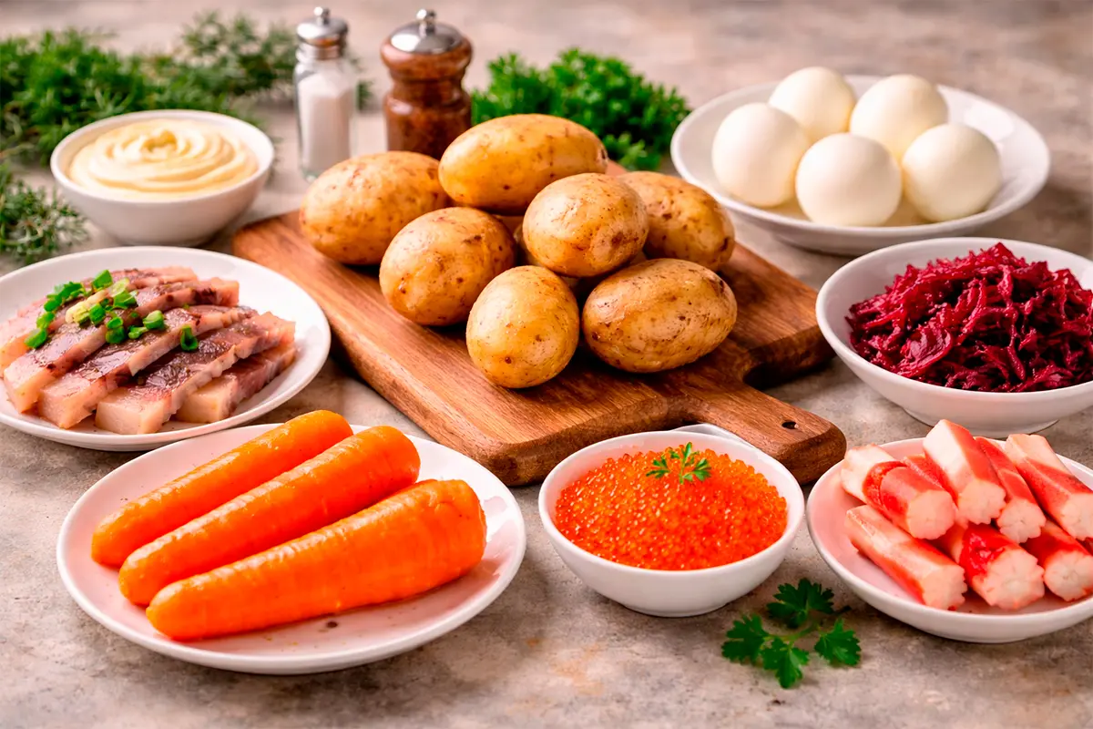 Селёдка под шубой с щучьей икрой и крабовыми нотами